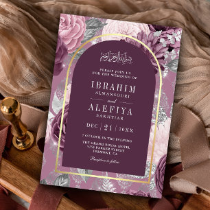 Invitación Arco floral morado polvoriento boda musulmana