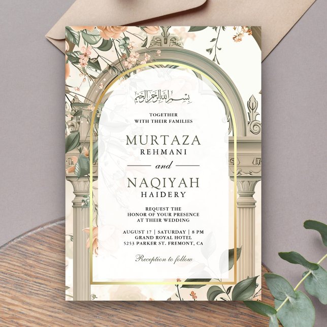 Invitación Arco Floral Musulmán Mughal Antiguo Rústico Boda (Subido por el creador)