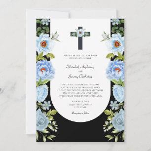 Invitación Arco floral oscuro Boda de la cruz religiosa
