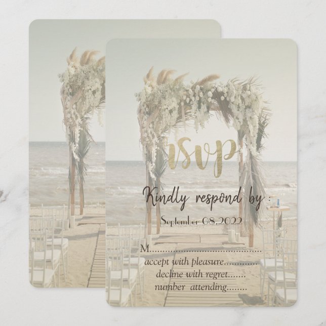 Invitación Arco floral para boda de playa RSVP (Anverso / Reverso)