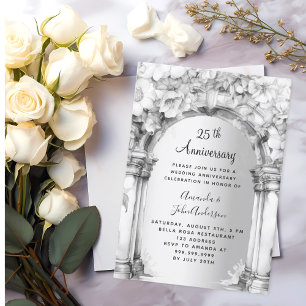 Invitación Arco floral plata 25 aniversario boda