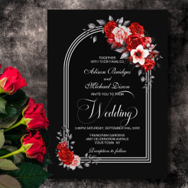 Invitación Arco floral rojo negro Boda