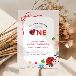 Invitación Arco Floral Rojo Pequeña Mariquita Cumpleaños 1
