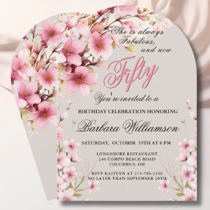Invitación Arco floral rosa Elegancia 50 y fiesta de cumpleañ