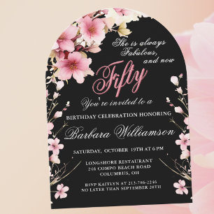 Invitación Arco floral rosa Elegancia 50 y fiesta de cumpleañ