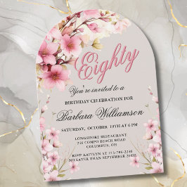 Invitación Arco floral rosa Elegancia 80ª fiesta de cumpleaño