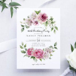 Invitación Arco floral Rosa Rosa Verde Noche Fiesta de Cumple