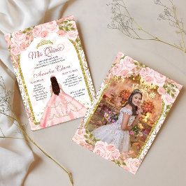 Invitación Arco floral rosa Rubor Foto Quinceanera