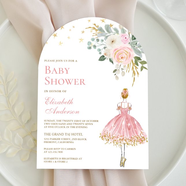 Invitación Arco floral rosa y dorado Baby Shower (Subido por el creador)