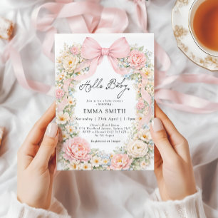 Invitación Arco Floral Rubor Rosa Niña Coqueta Baby Shower