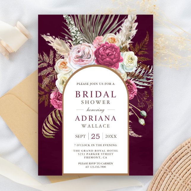 Invitación Arco floral rústico boho ciruela para ducha de nov (Subido por el creador)