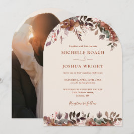 Invitación Arco floral rústico foto boda otoño otoño/otoño