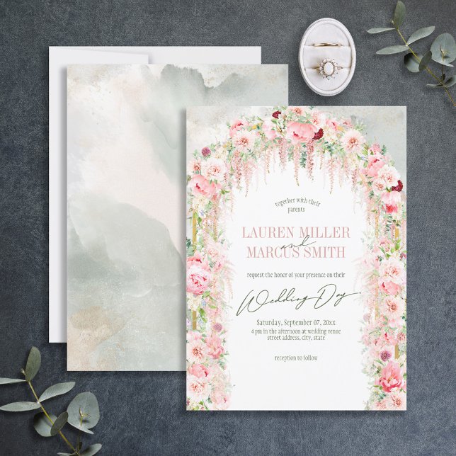 Invitación Arco floral Rústico Sage Green y Rosa (Subido por el creador)