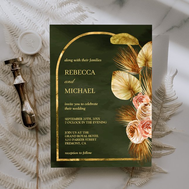 Invitación Arco floral seco Palm Sage Green Boda (Subido por el creador)