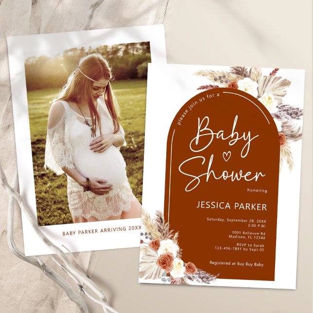Invitación Arco floral Terracotta Boho Foto Baby Shower (Subido por el creador)