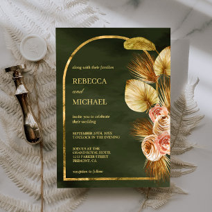 Invitación Arco Floral Terroso Seco de Palma Verde Menta Boda