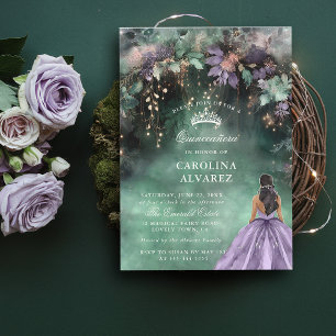 Invitación Arco Forestal Encantado Lavanda de Oro Quinceanera