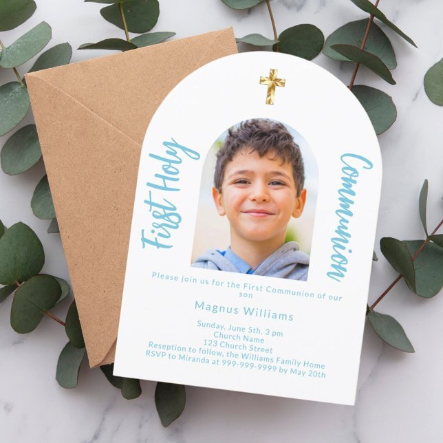 Invitación Arco fotográfico azul cielo blanco Primera comunió (Subido por el creador)