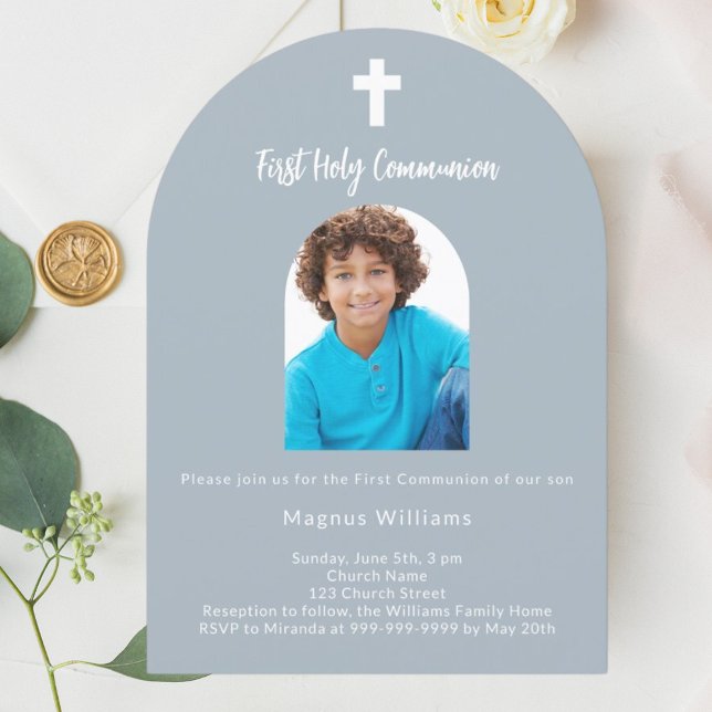 Invitación Arco fotográfico azul turbio Primer Comunión Santa (Subido por el creador)