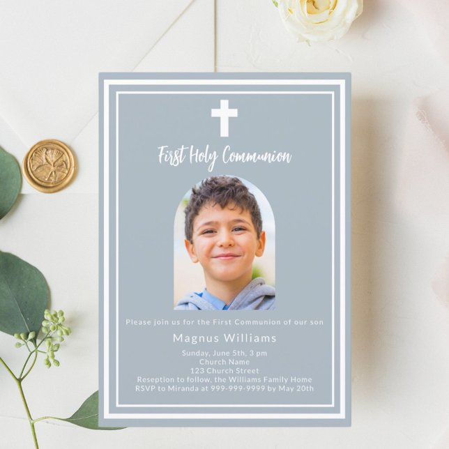 Invitación Arco fotográfico azul turbio Primera comunión sagr (Subido por el creador)