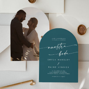 Invitación Arco fotográfico azul Verde azulado Boho Boda espa