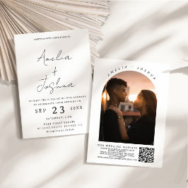 Invitación Arco fotográfico de caligrafía con código QR en