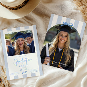 Invitación Arco fotográfico de graduación Azul Preppy 2