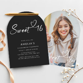 Invitación Arco fotográfico moderno negro y blanco dulce 16