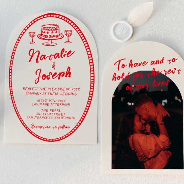 Invitación Arco fotográfico rojo único dibujado a mano retro  (Subido por el creador)