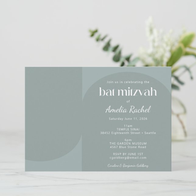 Invitación Arco geométrico moderno Bar Mitzvah en azul verdos (Anverso de pie)