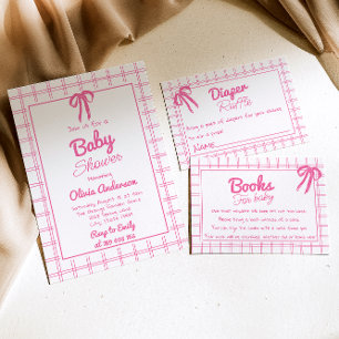 Invitación Arco Gingham Dibujado a Mano Rosa Chica Boho Fiest