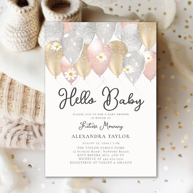 Invitación Arco globo Daisy Chica del Boho Oro Rosa Baby Show (Subido por el creador)