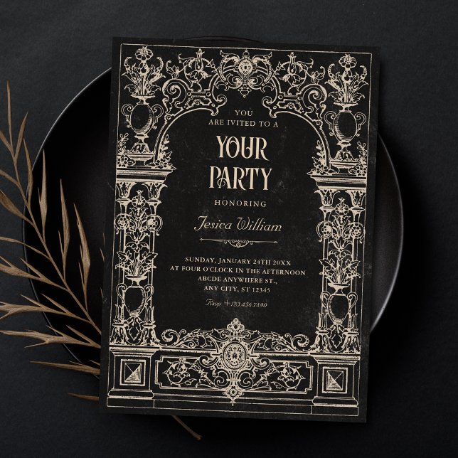 Invitación Arco gótico barroco vintage negro (Subido por el creador)