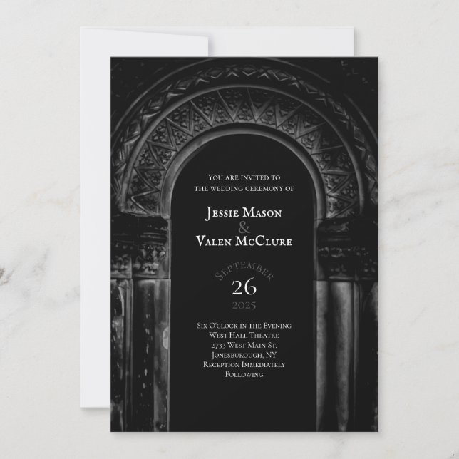Invitación Arco gótico blanco y negro Boda elegante Oscuro (Anverso)