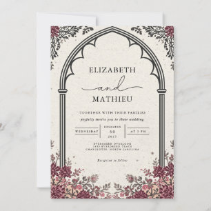 Invitación Arco gótico Borgoña Boda Floral