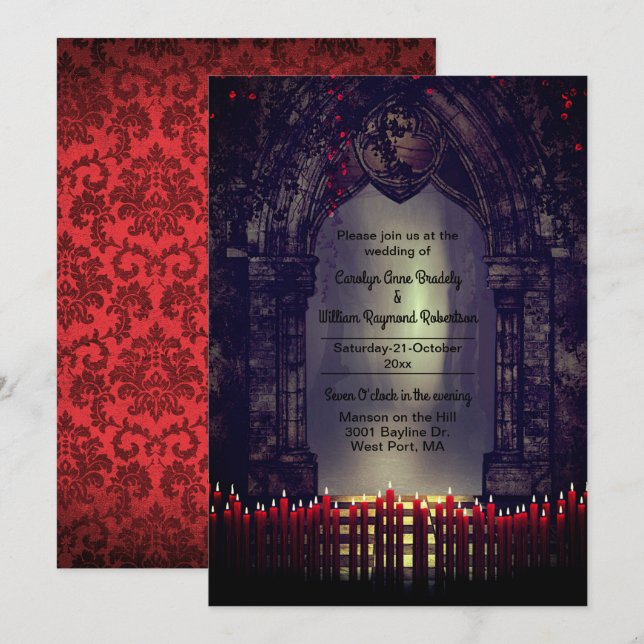 Invitación Arco gótico con Boda de las Velas Rojas (Anverso / Reverso)