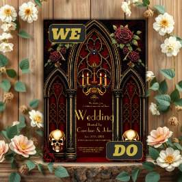 Invitación Arco gótico con calaveras.