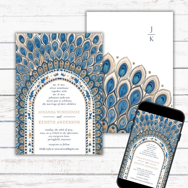 Invitación Arco gótico del pavo real | Boda de monograma (Subido por el creador)