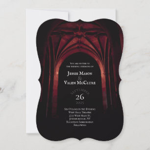 Invitación Arco Gótico Elegante Boda Oscura Rojo Negro