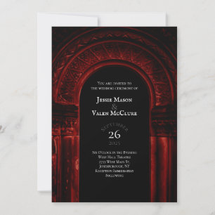 Invitación Arco gótico Rojo Elegante Boda Oscura Negro