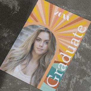 Invitación Arco Hippie Retro Foto Graduación de Peach 70s