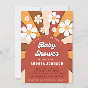 Invitación Arco Hippie Retro Groovy Baby Shower Daisy de los