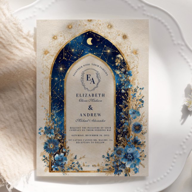 Invitación Arco iluminado por luna en Boda azul de medianoche (Subido por el creador)