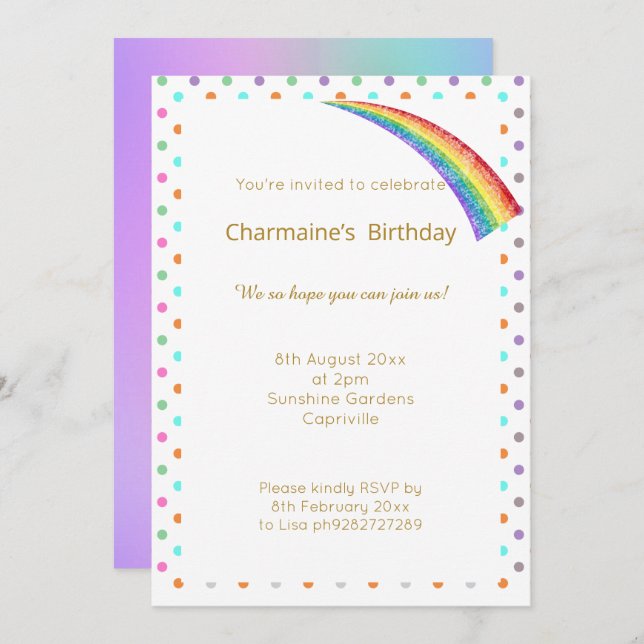 INVITACIÓN ARCO IRIS BONITO LUGAR ARCO IRIS TODA OCASIÓN (Anverso / Reverso)