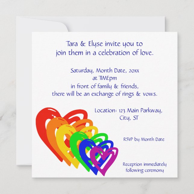 Invitación Arco iris de los corazones (Anverso)