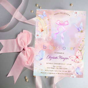 Invitación Arco Iris Floral Mariposas Shower de Bebé