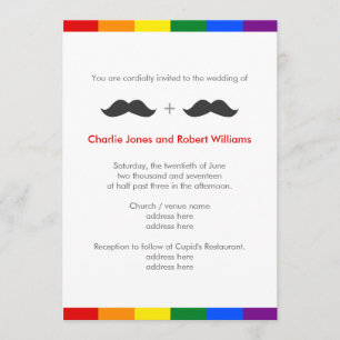 Invitación Arco iris gay de los bigotes de la boda de LGBT