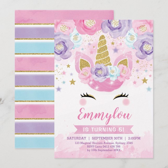 Invitación Arco iris mágico de la púrpura del rosa de la (Anverso / Reverso)