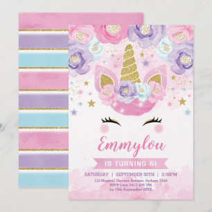 Invitación Arco iris mágico de la púrpura del rosa de la