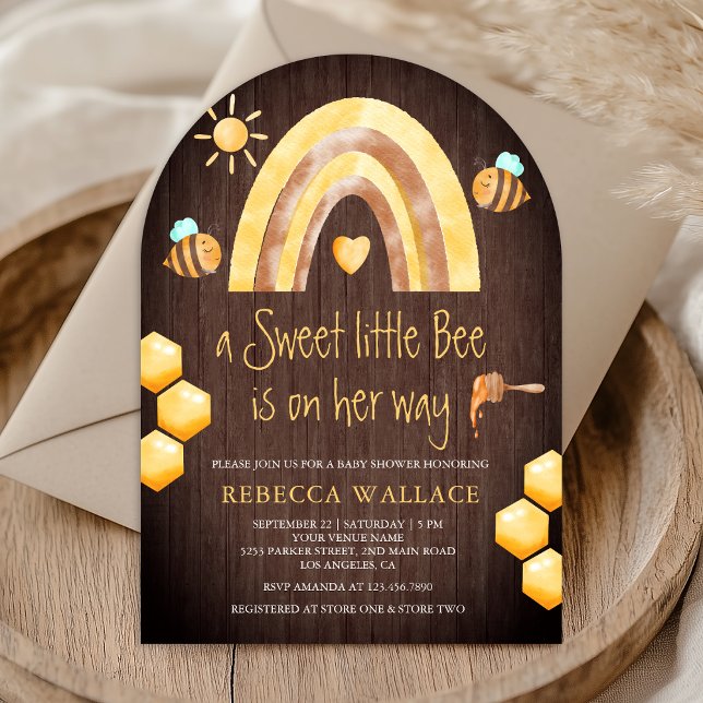 Invitación Arco Iris Sweet Little Bee Arch Wood Baby Shower (Subido por el creador)